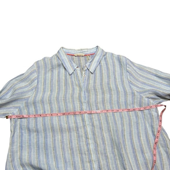 Soft Surroundings blue striped long sleeve button up linen shirt size 3X coastal - Picture 9 of 10